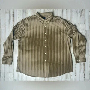 DOCKERS PLUS SIZE XXL Long Sleve Brown stripes Button up shirt